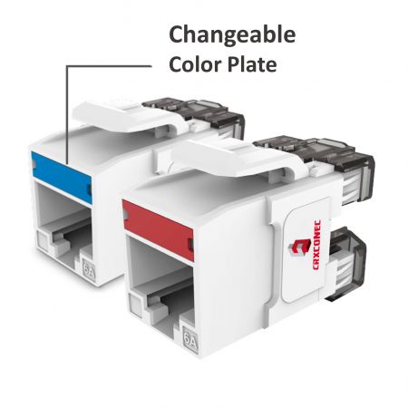 Network white 180 degree keystone jack with changeable colored plate